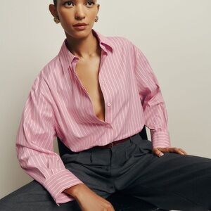 Reformation Pink Striped Andy Oversized Shirt
